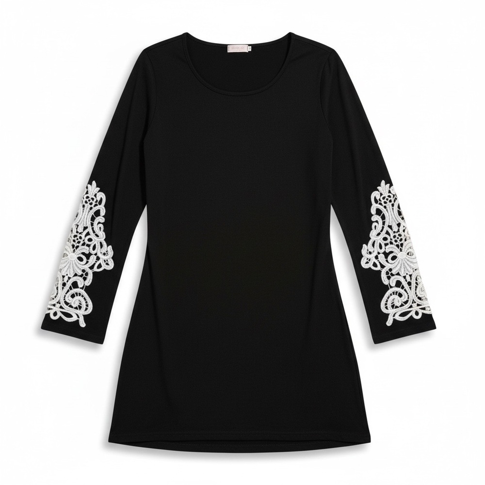 🖤 Blue Time Black Tunic Top with White Lace Sleeves | Size M 🖤 - Picture 4 of 6